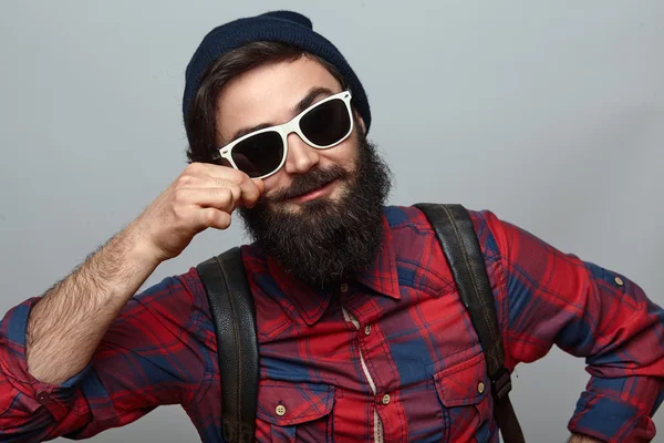 Hipster fashion young man with beard — Stock Photo, Image