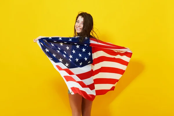 美国国旗爱国的年轻女子 — 图库照片