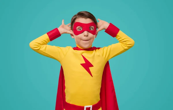 Funny boy in superhero costume — Stock Photo, Image