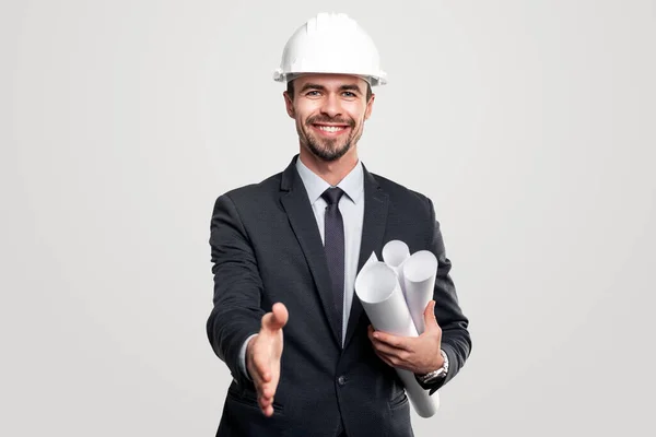 Happy male architect offering hand for handshake — Stock Photo, Image