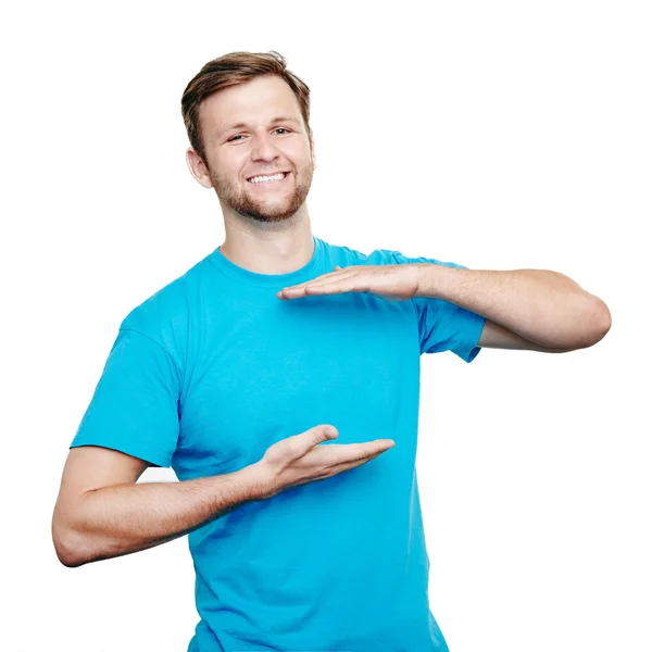 Bluet t-shirt desing concept. Smiling young man — Φωτογραφία Αρχείου