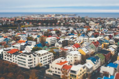 Rejkavik havadan görünümü. Tilt Shift