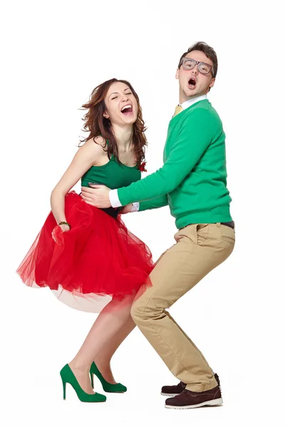 Glückliches Nerd-Paar tanzt — Stockfoto