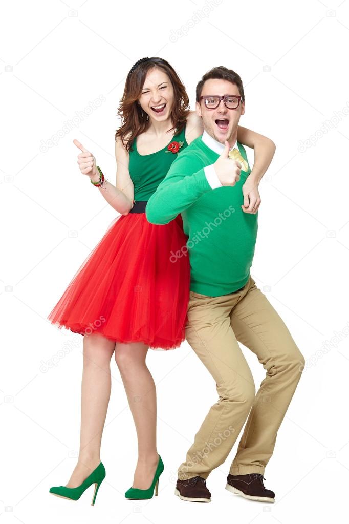 Happy nerd couple dancing