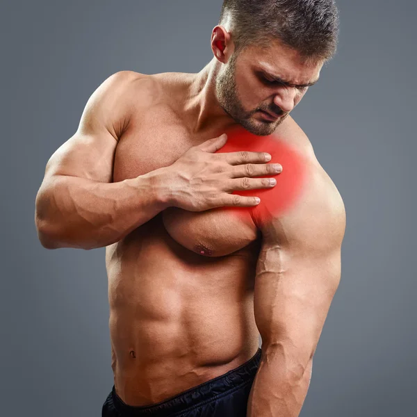 Ahtletic muscle man Heart pain — Stock Photo, Image