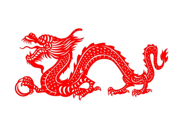 Red Chinese Zodiac Animais Papercutting China Dragão Segurando Design Vetor —  Vetores de Stock