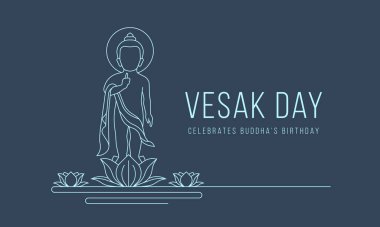 Soyut modern çizgiyle Vesak Günü afişi bebek Buddha nilüfer çiçeği taşıyıcı tasarımı üzerinde durdu