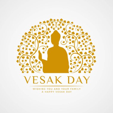 Altın işlemeli Vesak Günü afişi. Soyut Bodhi şubesinin daire şeklinde çizimi.
