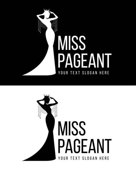 Miss Logo Concours Avec Reine Beauté Blanche Noire Porter Couronne — Image vectorielle