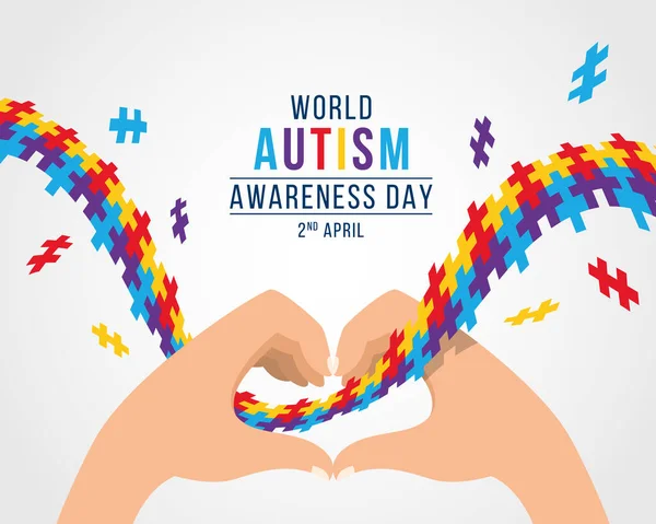 Wolrd Autism Awareness Day Banner Con Manos Corazón Forma Colorflu — Vector de stock