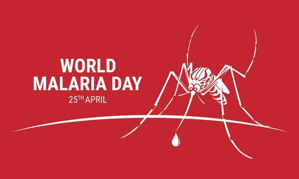 World Malaria Day White Mosquitoes Drinking Drop Blood Sign Red — Stock Vector