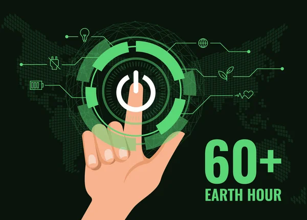 Earth Hour Hand Touch Switch Sign Digital Technology Future Turistic — 图库矢量图片