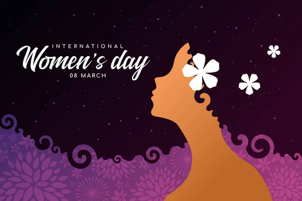International Women Day Banner Woman Afro Hair Star Space Texture — Stock Vector