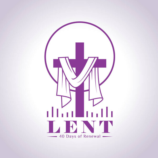 lent, 40 days of renewal with purple lent cross crucifix and circle border line sign vector Design