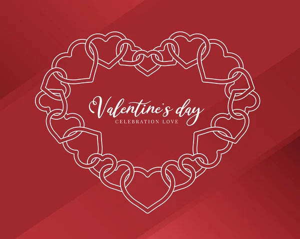Valentinstag Feier Liebe Text Weiß Doppelzeilige Herzkette Rahmen Auf Rotem — Stockvektor