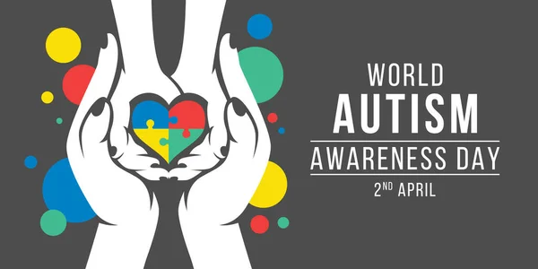 Wolrd Autism Awareness Day Banner Con Manos Blancas Adulto Niño — Vector de stock