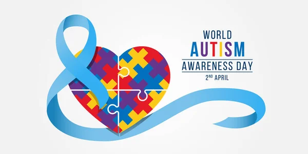 Wolrd Autism Awareness Day Banner Cinta Azul Rollo Alrededor Colorflu — Vector de stock