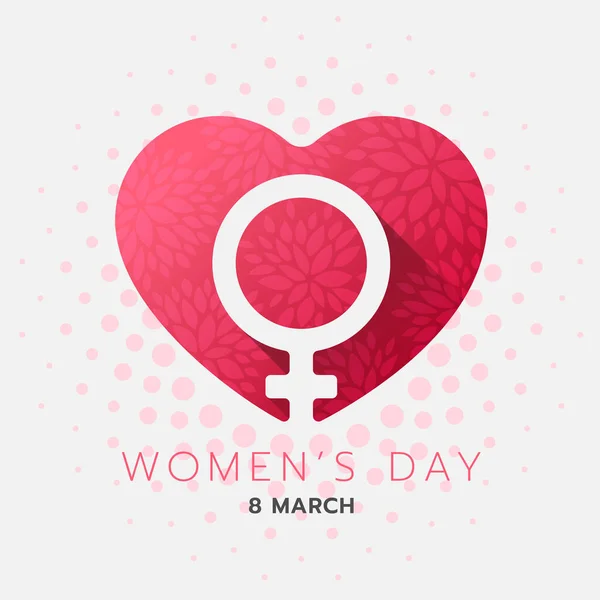 Women Day Banner Vrouwelijk Symbool Rood Roze Hart Met Bloem — Stockvector