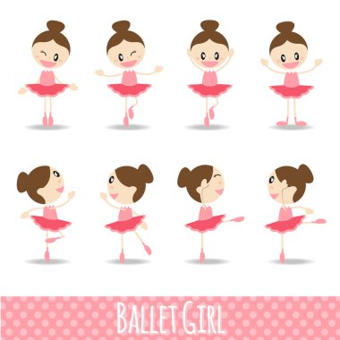 8 aksiyon pembe kız bale çizimi vektör tasarımı