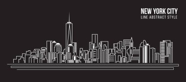 Cityscape Building Line Sanat Vektörü İllüstrasyon Tasarımı - New York