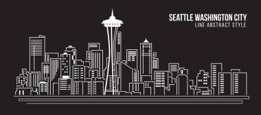 Cityscape Building Line Sanat Vektörü İllüstrasyon Tasarımı - Seattle Washington