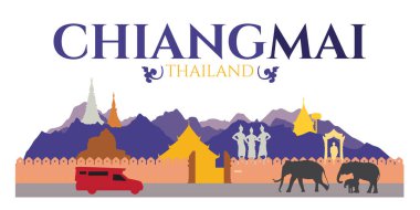 Tayland 'ın Chiangmai kenti - Doi Suthep, Tha Phae kapısı ve tapınağı ve fil gibi çekici yerler