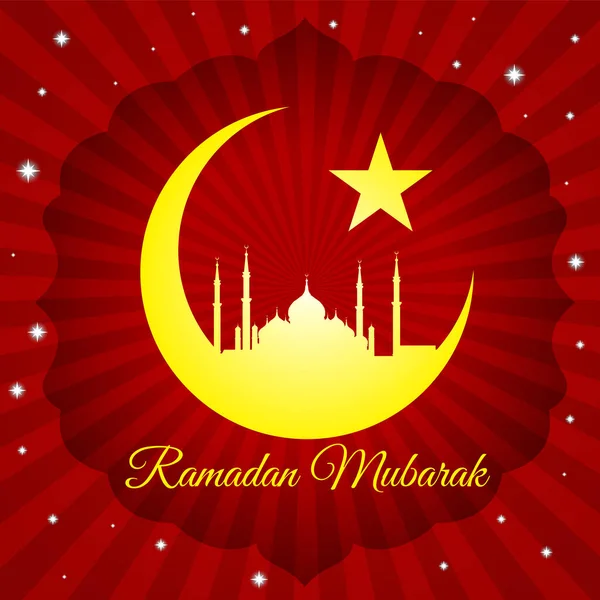 Ramadan Mubarak Φεγγάρι Αστέρι Και Masjid Φόντο Κόκκινο Φως Διάνυσμα — Διανυσματικό Αρχείο