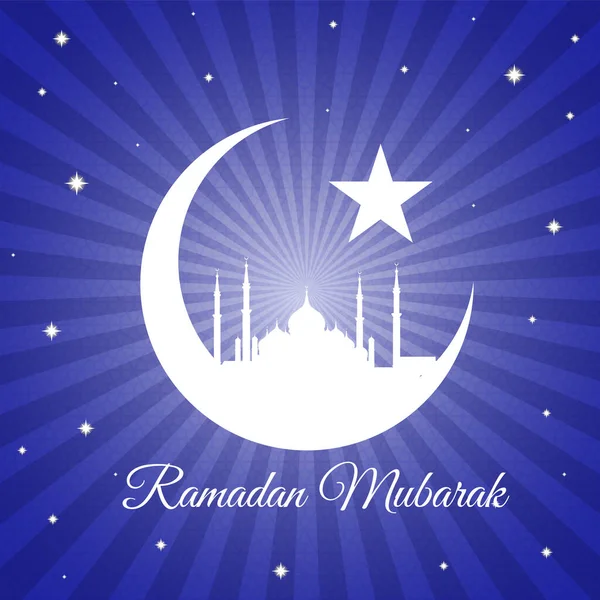 Ramadan Mubarak Estrella Lunar Masjid Sobre Fondo Vectorial Luz Azul — Vector de stock