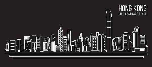 Cityscape Building Line art Vector Illustration design Hong kong city