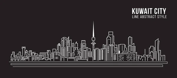 Cityscape Building Line Art Vector Illustration Design Città Kuwait — Vettoriale Stock