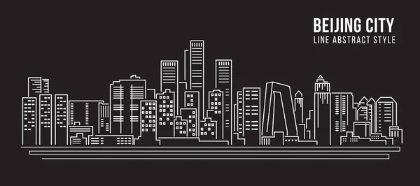 Cityscape Building Line Art Vector Diseño Ilustración Beijing City — Vector de stock