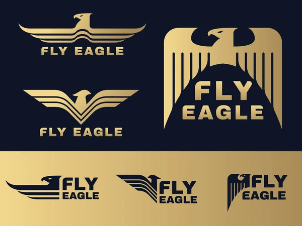 Gold Und Dunkelblau Eagle Logo Vektor Set Design — Stockvektor