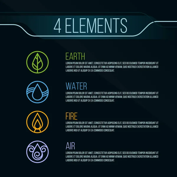 Nature Elements Circle Logo Sign Water Fire Earth Air Dark — Stock Vector