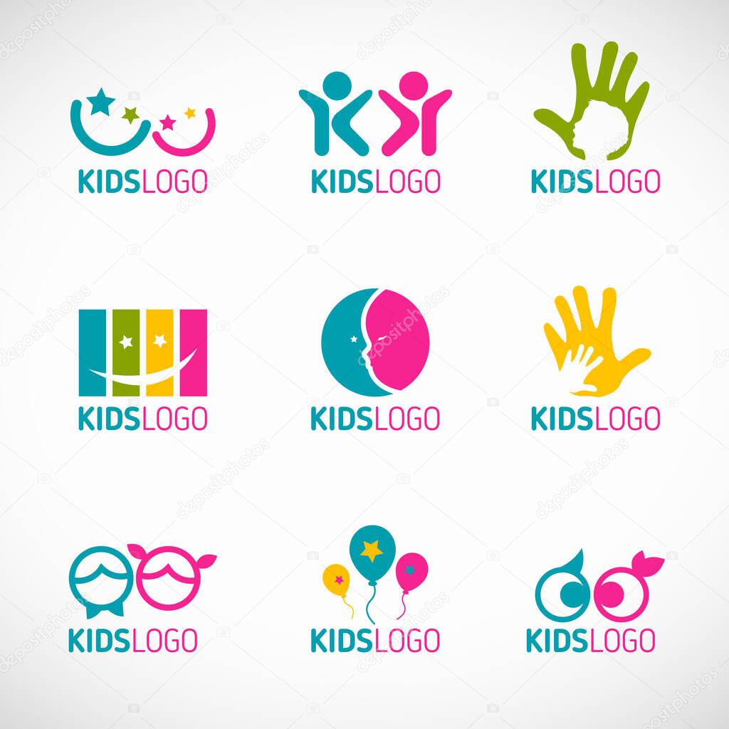 Kids logo vector set design