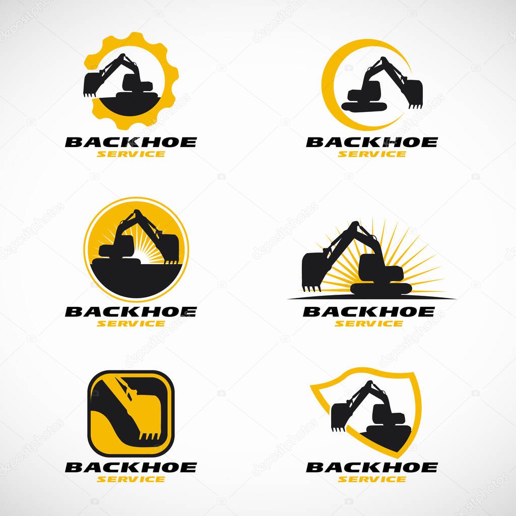 Yellow and black Backhoe logo vector set design