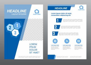 Broşür şablonu A4 kapak sayfası eğimli mavi ton vektör tasarımı