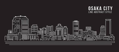 Cityscape Building Line Art Vector Illustration Design - Osaka Şehri