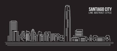 Cityscape Building Line Sanat Vektörü İllüstrasyon Tasarımı - Santiago Şehri