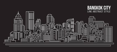 Cityscape Building Line Sanat Vektörü İllüstrasyon Tasarımı - Bangkok Şehri