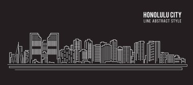 Cityscape Building Line Sanat Vektörü İllüstrasyon Tasarımı - Honolulu Şehri