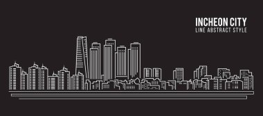 Cityscape Building Line Art Vector Illustration Design - Incheon Şehri