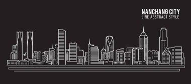 Cityscape Building Line Sanat Vektörü İllüstrasyon Tasarımı - Nanchang Şehri