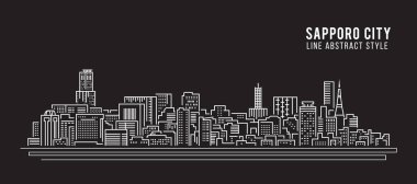 Cityscape Building Line Sanat Vektörü İllüstrasyon Tasarımı - Sapporo Şehri