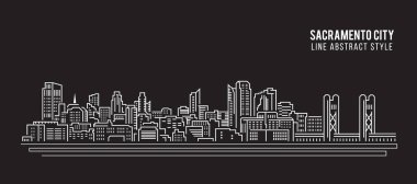 Cityscape Building Line Sanat Vektörü İllüstrasyon Tasarımı - Sacramento Şehri