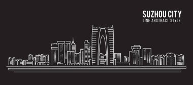 Cityscape Building Line Sanat Vektörü İllüstrasyon Tasarımı - Suzhou Şehri