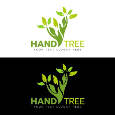 Yeşil el ağacı logo vektör çizimi tasarımı