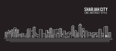 Cityscape Building Line Sanat Vektörü İllüstrasyon Tasarımı - Sharjah City