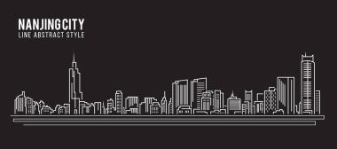 Cityscape Building Line Sanat Vektörü İllüstrasyon Tasarımı - Nanjing Şehri