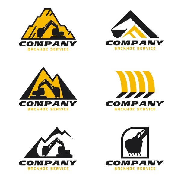 Yellow Black Backhoe Service Logo Vector Set Design — Stock Vector