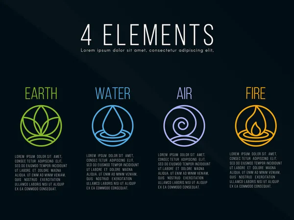 Natuur Elementen Cirkel Logo Teken Water Vuur Aarde Lucht Donkere — Stockvector
